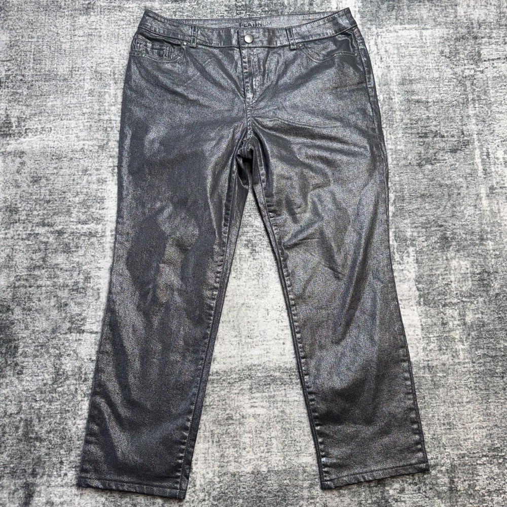 Chicos Platinum Jeans Womens 1.5 US 10 Silver Metallic Coated Shimmer Party NYE